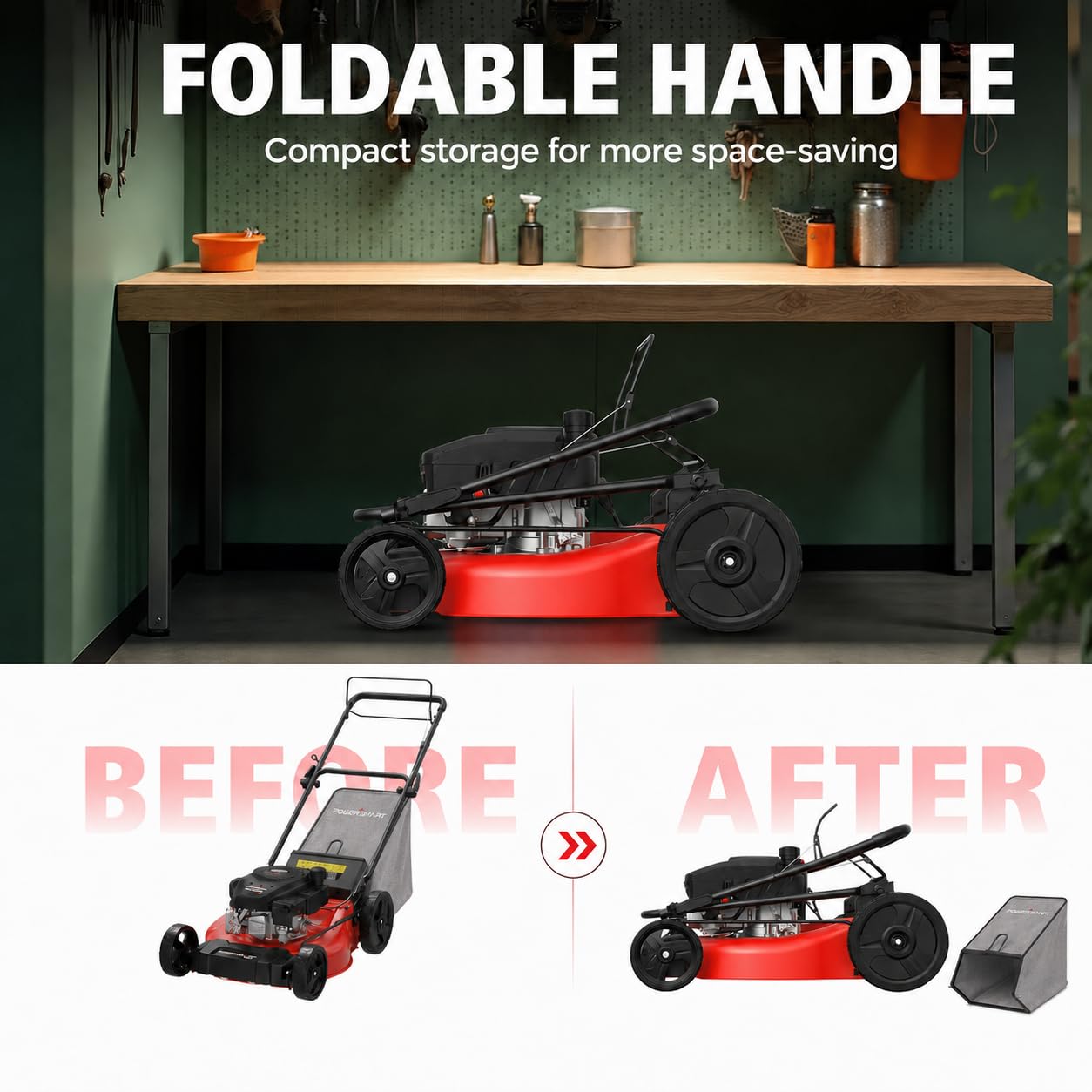 PowerSmart 21" Gas Self-Propelled Lawn Mower for Hills & Medium Yards | 170cc OHV | 3-in-1 Mulching/Bagging/Discharge | 6-Position Height | Alloy Steel Deck | Easy Start | Rear-Wheel Drive