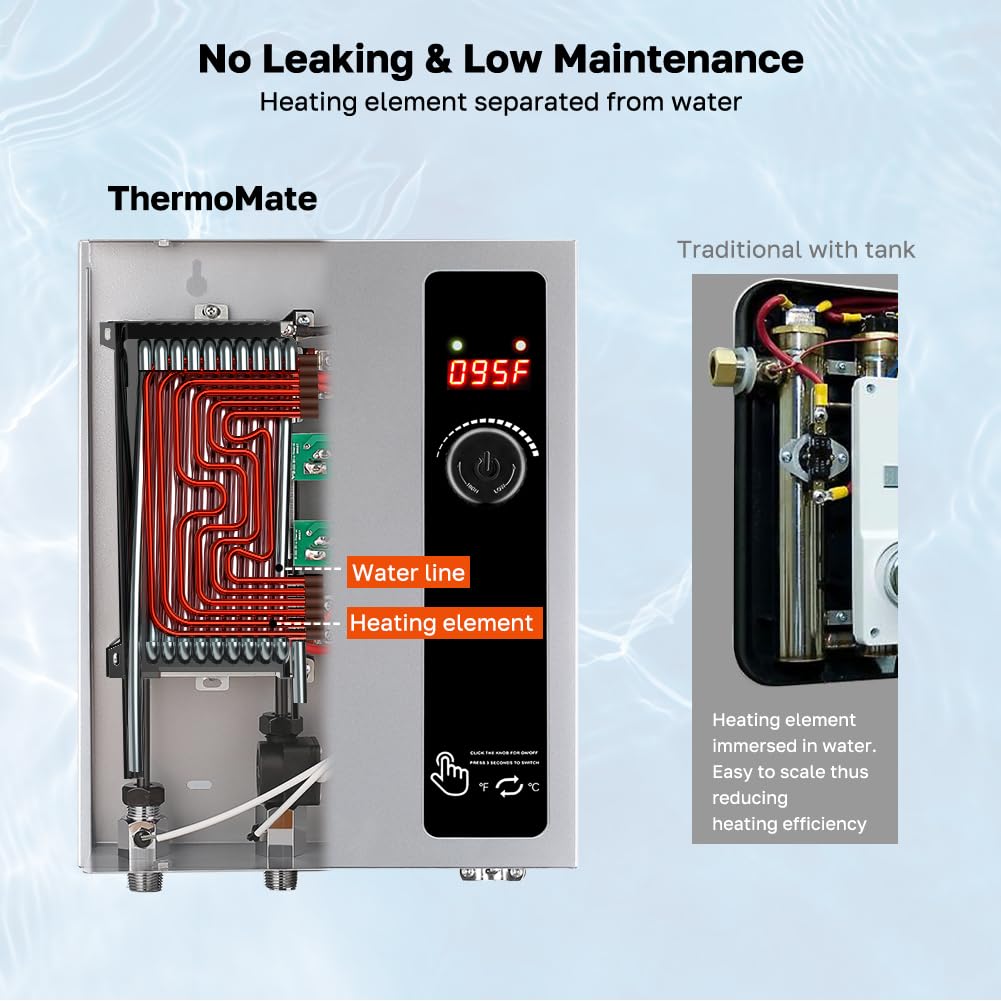 ThermoMate Electric Tankless Water Heater, 11kW 208~240 Volt, On Demand Instant Hot Water Heater, Self Modulating Energy Saving, Save Space, 2.15GPM at 35°F Rise