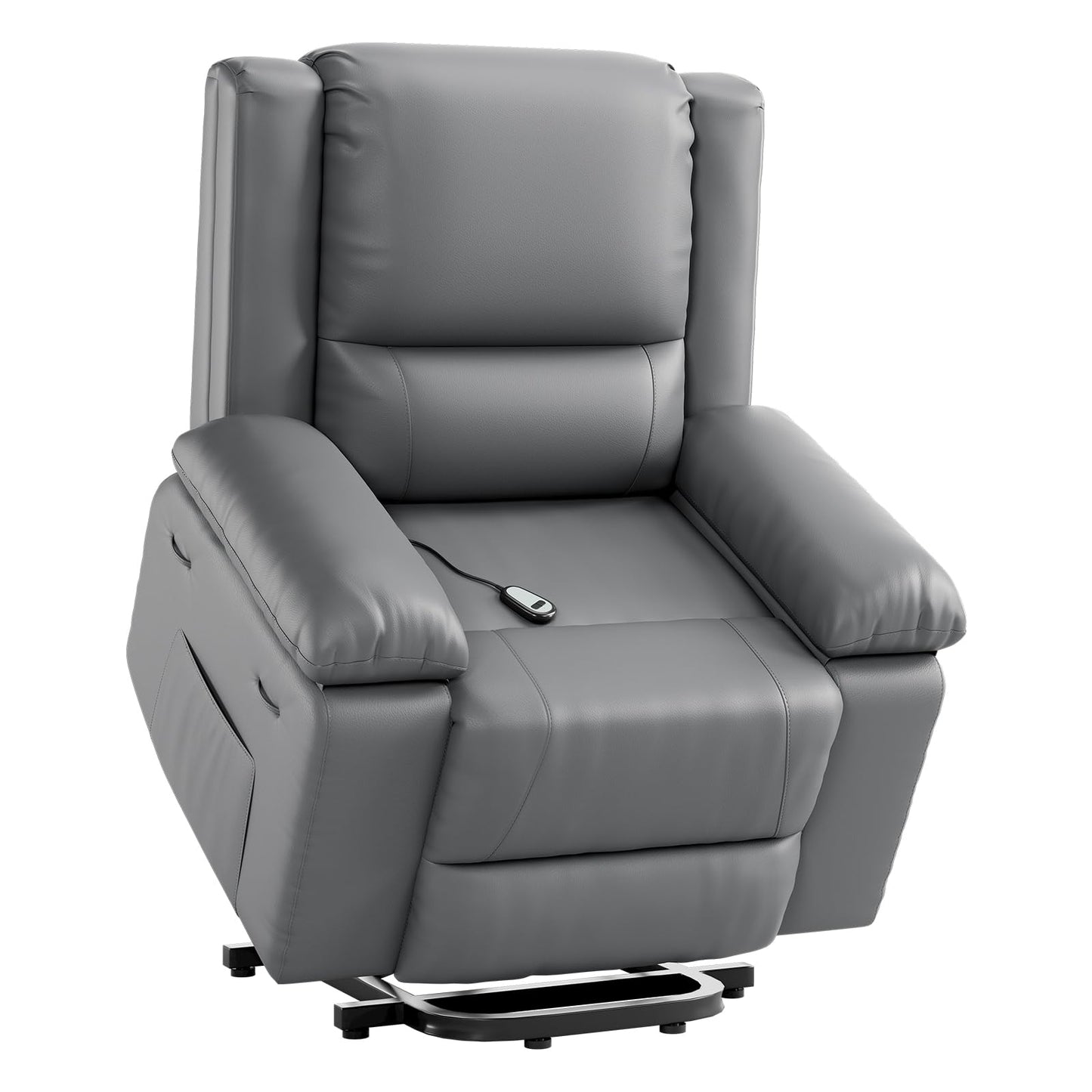 Electric Power Lift Recliner for Elderly, PU Leather Massage & Heat Recliner Chair with Remote Control, Side Pocket, Comfort for Seniors & Limited Mobility – MS Grey