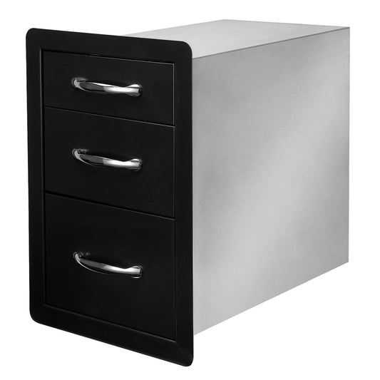 Stanbroil Outdoor Kitchen Drawers - 14.8" W x 21.4" H x 23.3" D, Triple Barbecue Storage Drawer Flush Mount for Outdoor Kitchen, BBQ Island, Outside Cabinet, Patio Grill Station - Black