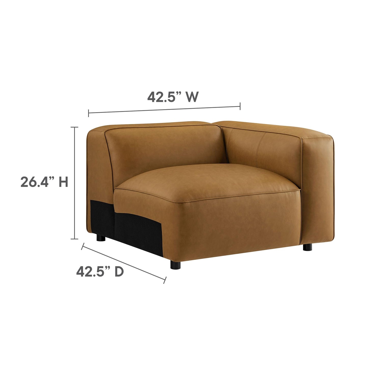 Modway Auren Vegan Leather 3 Piece Modular Sofa in Camel - Faux Leather Loveseat with Ottoman - Comfy 2 Seater Sofa with Footstool - Mid Century Couch for Living Room, Apartment, Loft