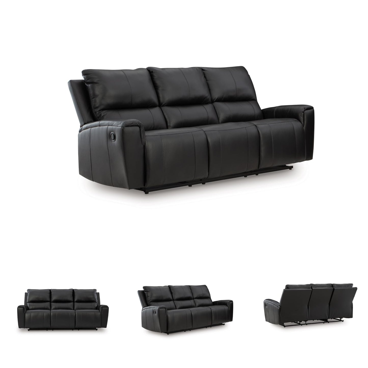 Signature Design by Ashley Glassmere Contemporary Dual-Sided Leather Match Reclining Sofa with Position Lock, Black