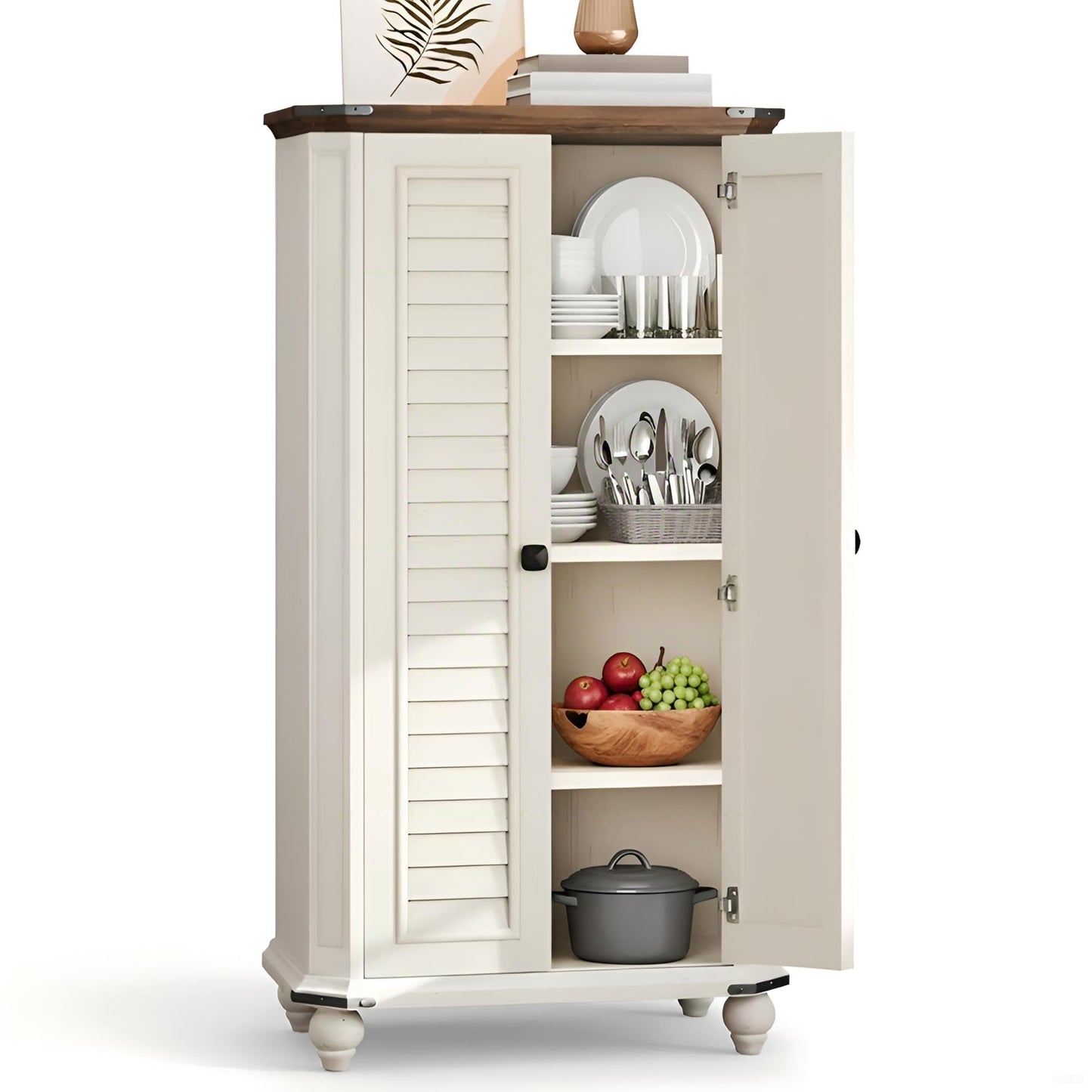 YITAHOME 45" Pantry Cabinet, Kitchen Pantry Storage Cabinet with Doors and Adjustable Shelves, 4-Tier Freestanding Buffet Cupboards Sideboard for Living Room and Dinning Room, White