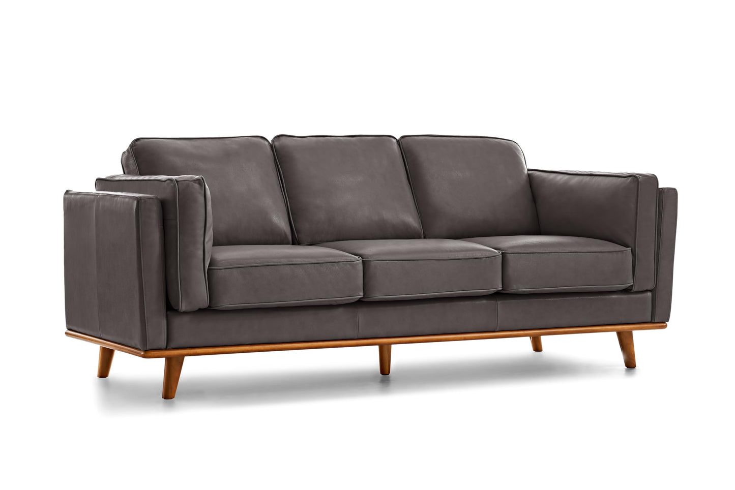 Valencia Artisan Full Leather Sofa 88” - Pure Full Italian Nappa Leather Couch, Solid Wood Accent, Ultimate Comfort, Modern Grey