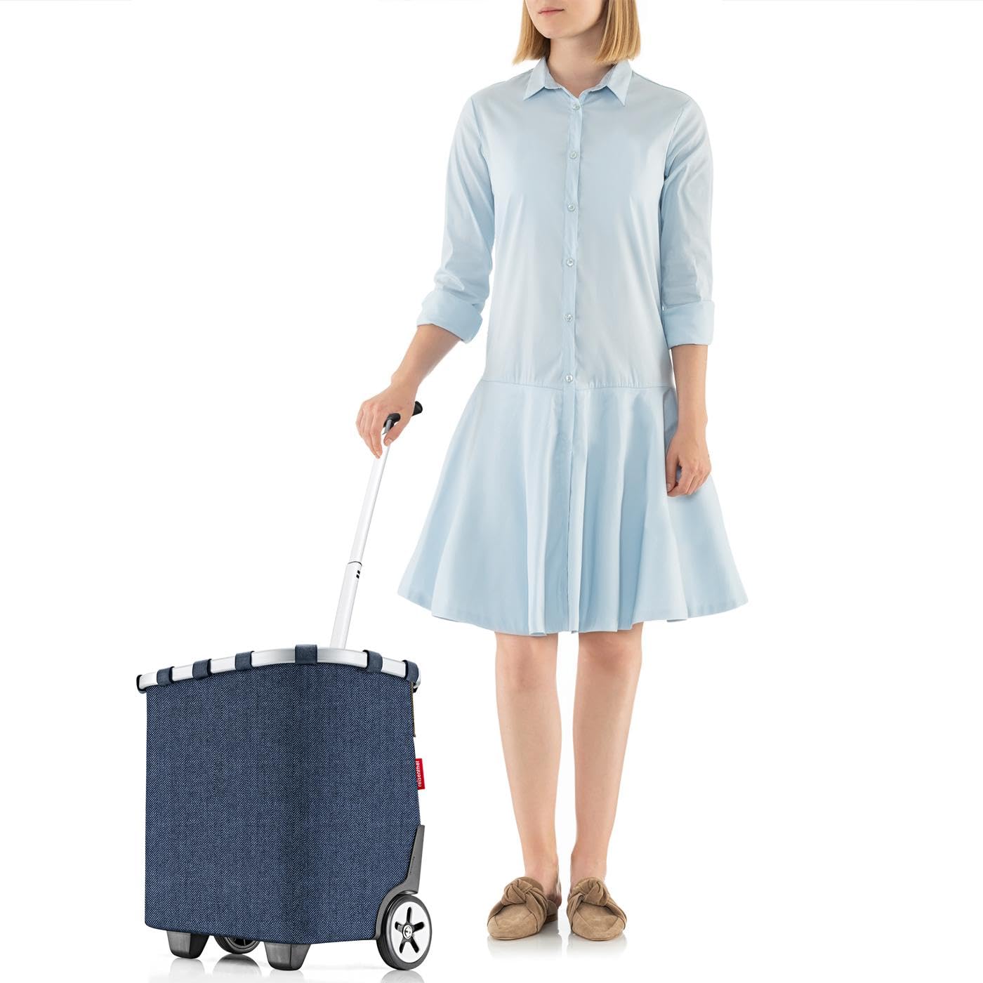 reisenthel carrycruiser Herringbone Dark Blue - Portable Shopping Trolley with Sturdy Aluminum Frame, Shoulder Strap and Removable mesh Inner Bag -Water-Repellent