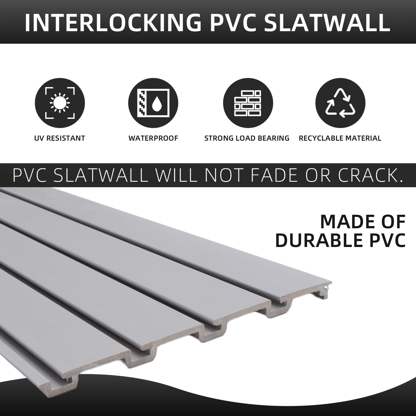 FRAYSCENT Slat Wall Paneling Garage Wall Organizer, Slatwall Panels Garage Tool Organizer Wall Mount Garage Slat Wall Storage Systems, Slat Board PVC Wall Panels Garage Storage (Grey, 8ftx4ft)