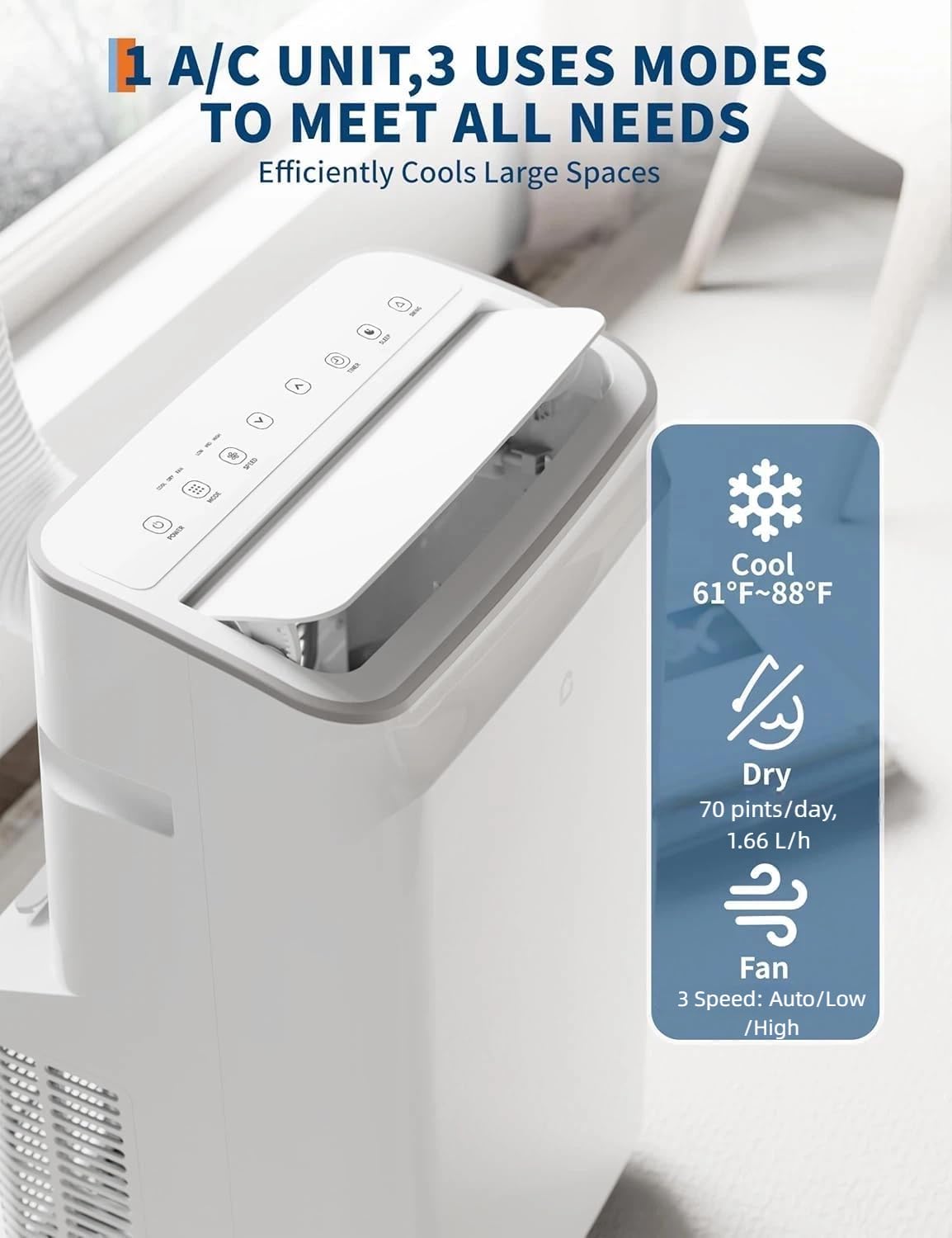 Garvee 3-in-1 Portable Air Conditioner, 12,000 BTU Portable AC Unit with Cooling, Dehumidifier & Fan for Rooms up to 550 sq.ft with Remote Control, Sleep Mode, 24H Timer & Window Kit