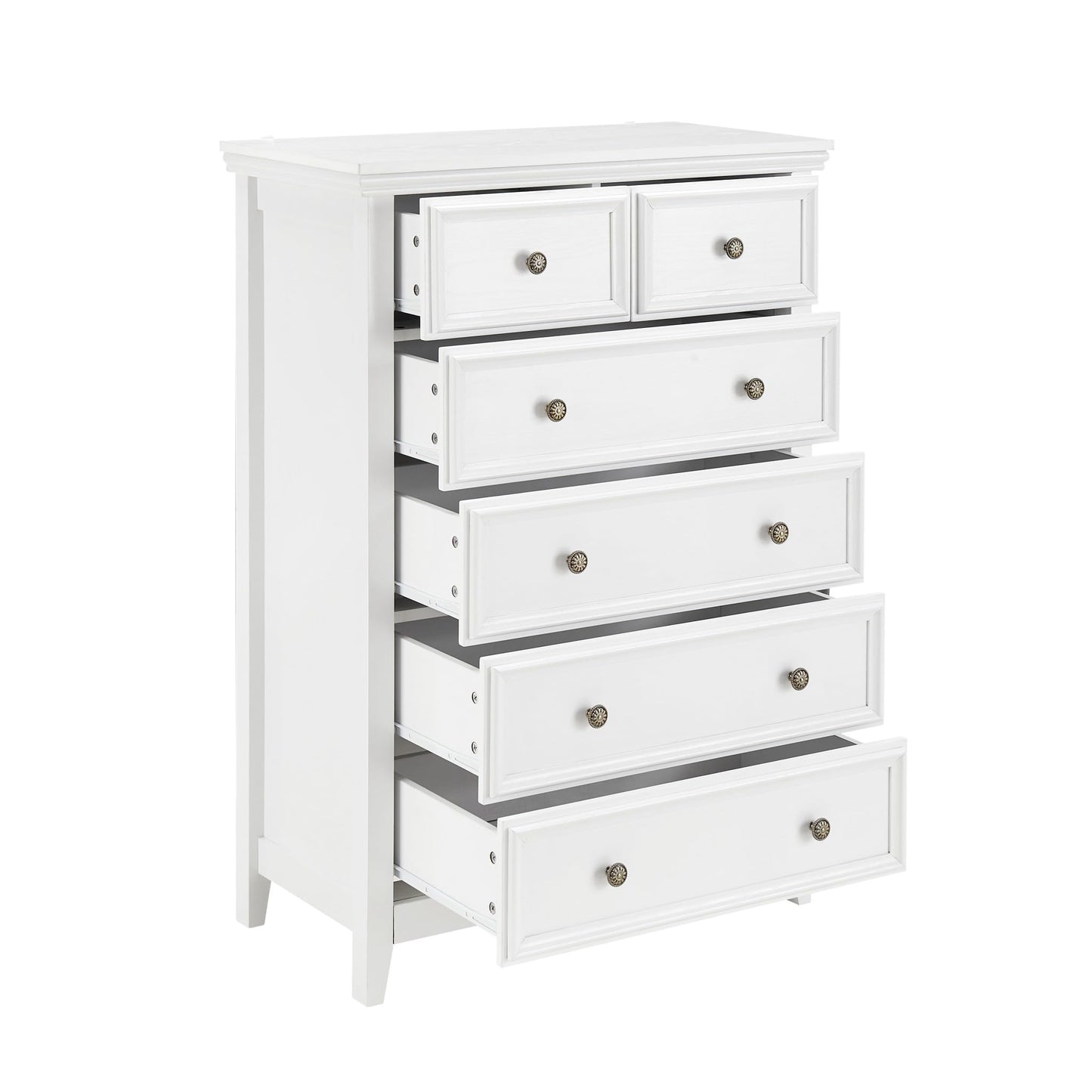 CKEASEAN 6 Drawer Dresser, 44 inch Tall Farmhouse Dresser Nightstand Chest of Drawer, Wooden Storage Cabinet Storage Chest of Drawers for Living Room, Hallway, Entryway (White, 44" H)