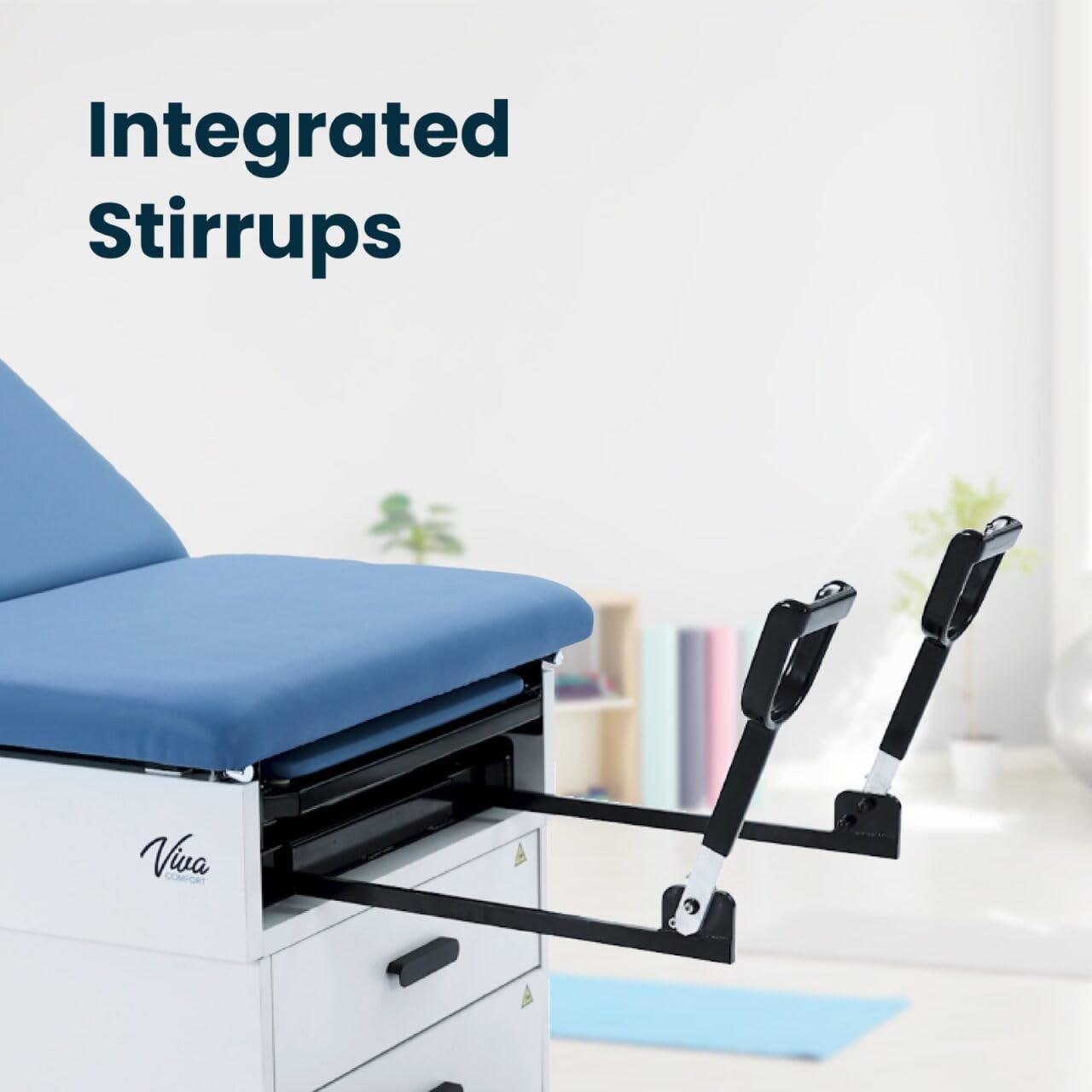 Vivacomfort Slim Line Medical Exam Table with Stirrups, Blue