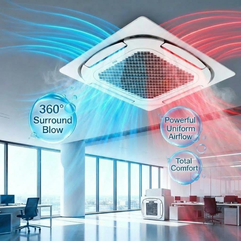 GarveeHome 18000 BTU Ceiling Cassette Mini Split Air Conditioner - 8-Way 360° Airflow - Ductless Cooling & Heating - Remote Control, Quiet & Energy Efficient - 208/230V, 25ft Installation Kit, Central