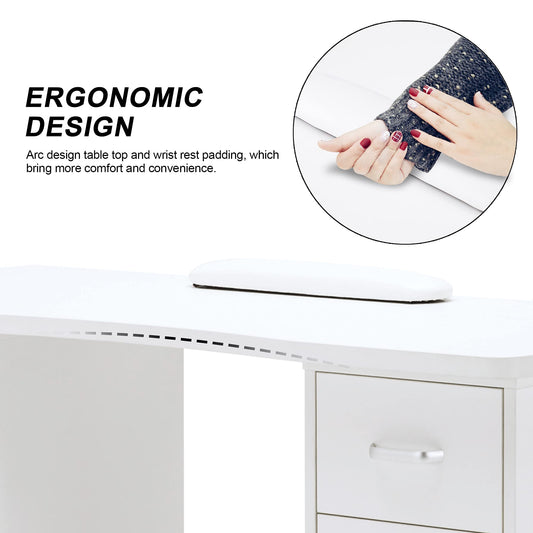 BarberPub Manicure Table - Acetone Resistant Nail Desk with 4 Drawers, 2 Cabinets, Lockable Wheels, Wrist Pad for Nail Tech, Beauty Salon - White