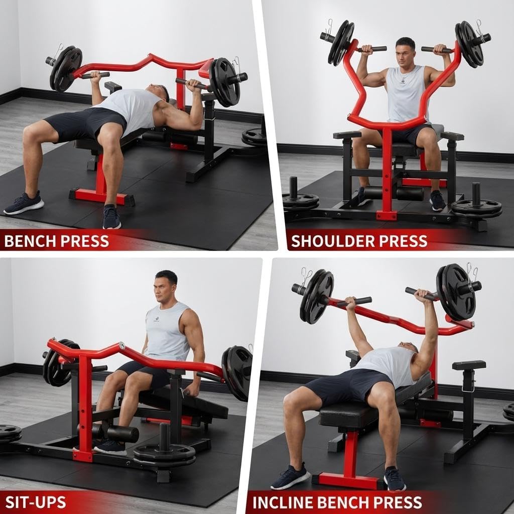 Chest Press Machine for Home Gym, 1050 LBS Weight Bench Press Machine, Adjustable Flat/Incline Bench Press with Independent Converging Arms, Multi-Functional Upper Body Workout Bench