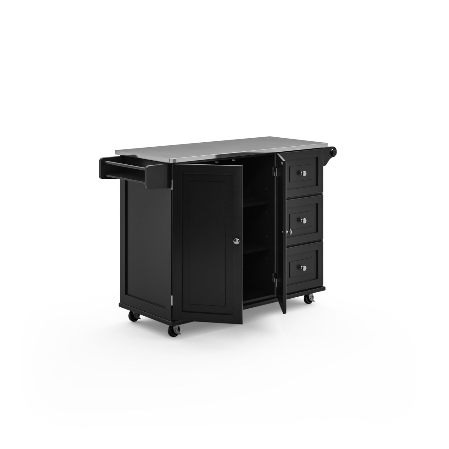 Homestyles Dolly Madison Black Mobile Kitchen Island Cart with Stainless Steel Top