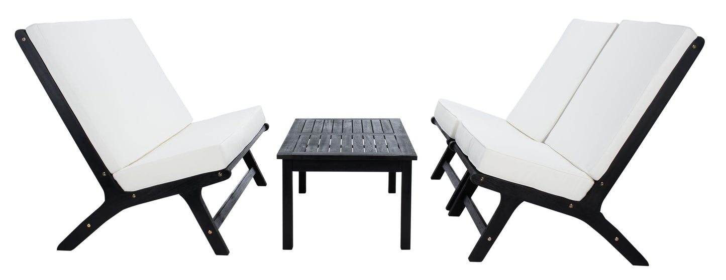 SAFAVIEH Outdoor Collection Chaston Black/Beige Cushion 4-Piece Conversation Patio Set