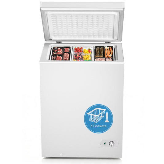 Antarctic Star Chest Freezer 5.0 Cubic Feet Compact Freezer with Removable Baskets, Top Open Door Deep Freezer, Adjustable Temperature for Home Dorm, Bar, Basement, Kitchen, White