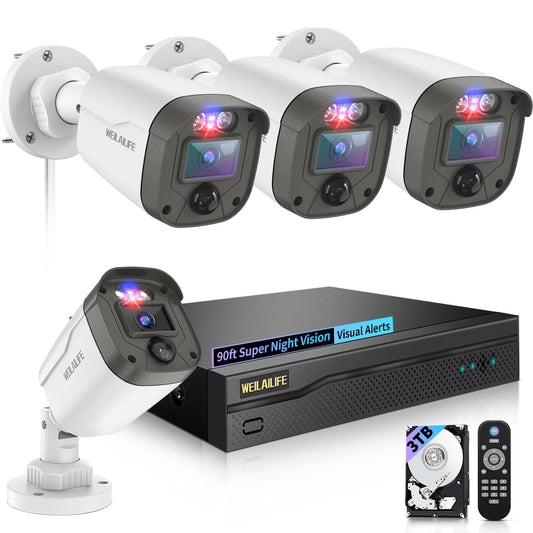 【90-Day Storage】 Outdoor Wired Security Camera System, Home Video Surveillance Systems, CCTV Cameras for Home, Surveillance DVR Kits