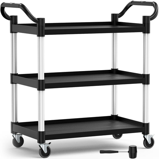 RAYCIDELI Plastic Utility Carts with Wheels, 3-Tier Rolling Cart with 4 Lockable Wheels, Heavy Duty 600 LBS Capacity Food Service Cart (Does Not Contain Recycled Plastic),19.3" D x 38.5" W x 39.5" H