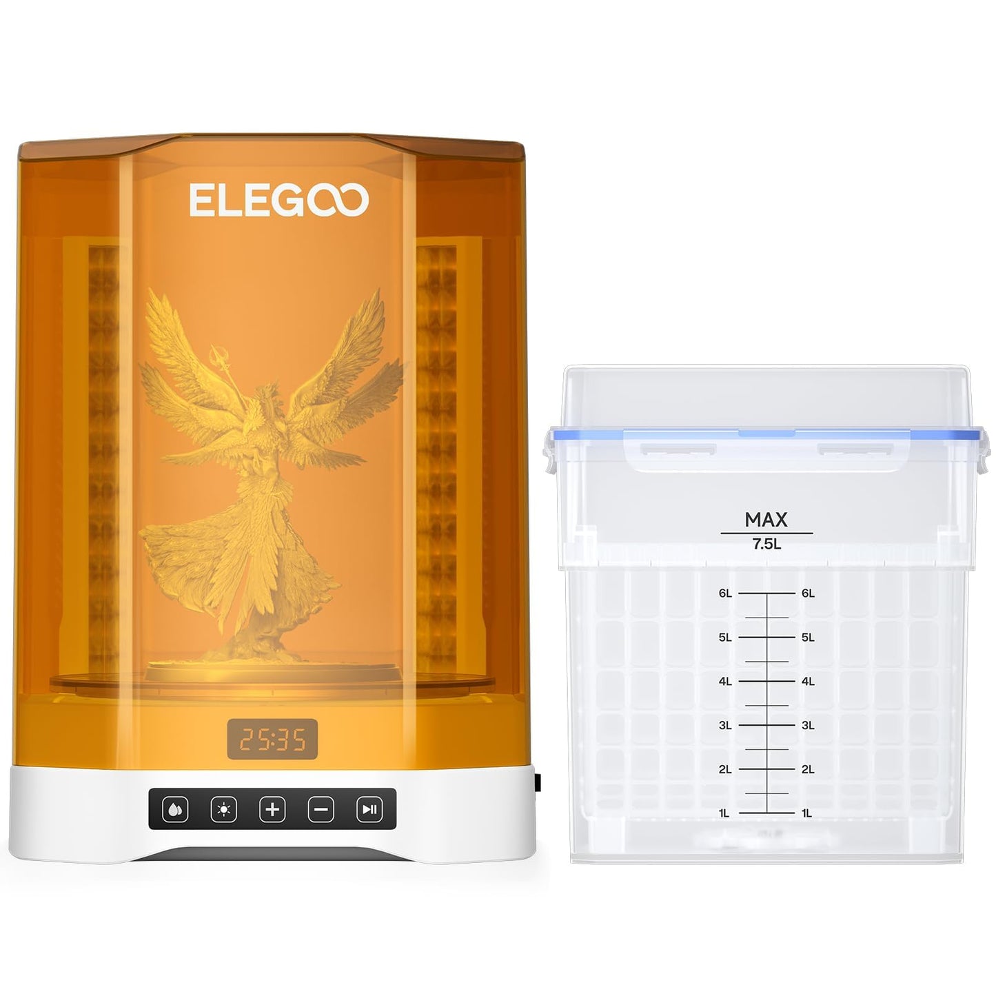 ELEGOO Mercury Plus V3.0 Wash and Cure Station, 7.5 L Large Capacity, Compatible with Mars Saturn Photon Halot MSLA LCD DLP 3D Printers, Washing Size of 9.05"×5.31”×10.24“