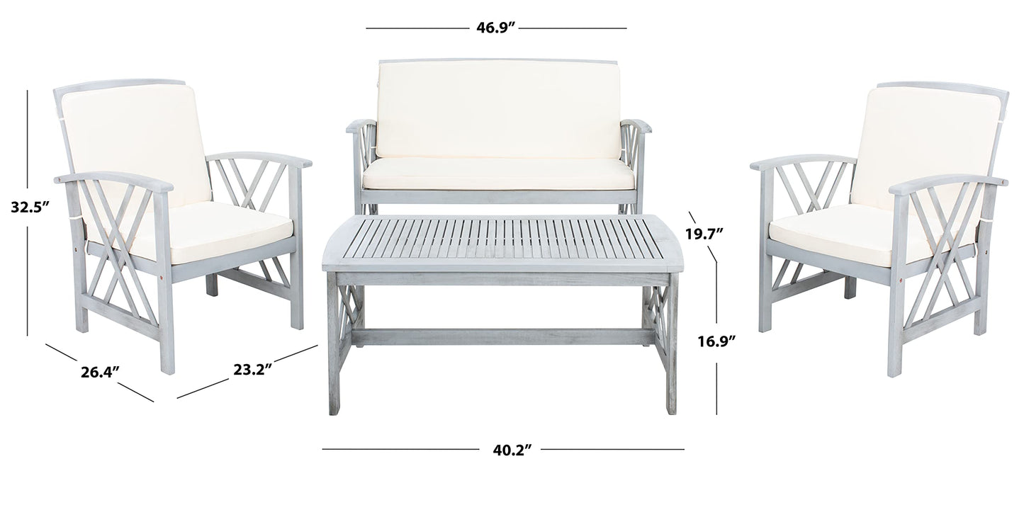 SAFAVIEH Outdoor Collection Fontana Grey Wash/ Beige 4-Piece Conversation Patio Set with Cushions