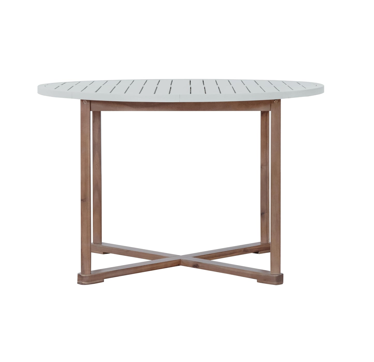 Merax 5-Piece Outdoor Dining Set for 4 People, Weather-Resistant Sturdy Acacia Wood Furniture Sets, 47.2" Round Dining Table, for Patios Garden Poolside Lawn, Light Gray Tabletop+Light Brown Chair