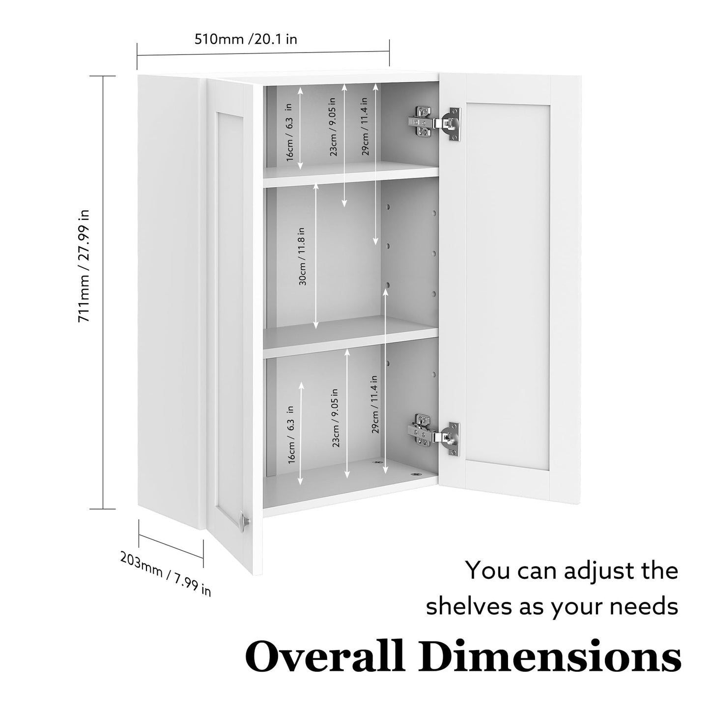 BYAOLVCY Bathroom Cabinet Wall Mounted Over Toilet Storage Cabinet 20x28 inch White Medicine Cabinets for Wall Mount Space Saver Bathroom Storage Cabinet with 2 Adjustable Shelves & 2 Doors
