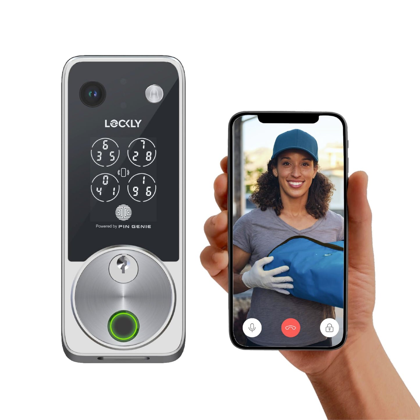 Lockly Vision Zeno Smart Lock with Video Doorbell Camera, Fingerprint Keyless Entry with Apple Home Key, Wi-Fi Deadbolt for Front Door, PIN Genie Keypad, App Remote Control, 2 Rechargeable Batteries