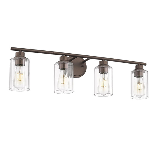 Emliviar 4-Light Vanity Light Fixture, 31 Inch, Fluted Ripple Glass Shade, Oil Rubbed Bronze Finish, Model YE295B