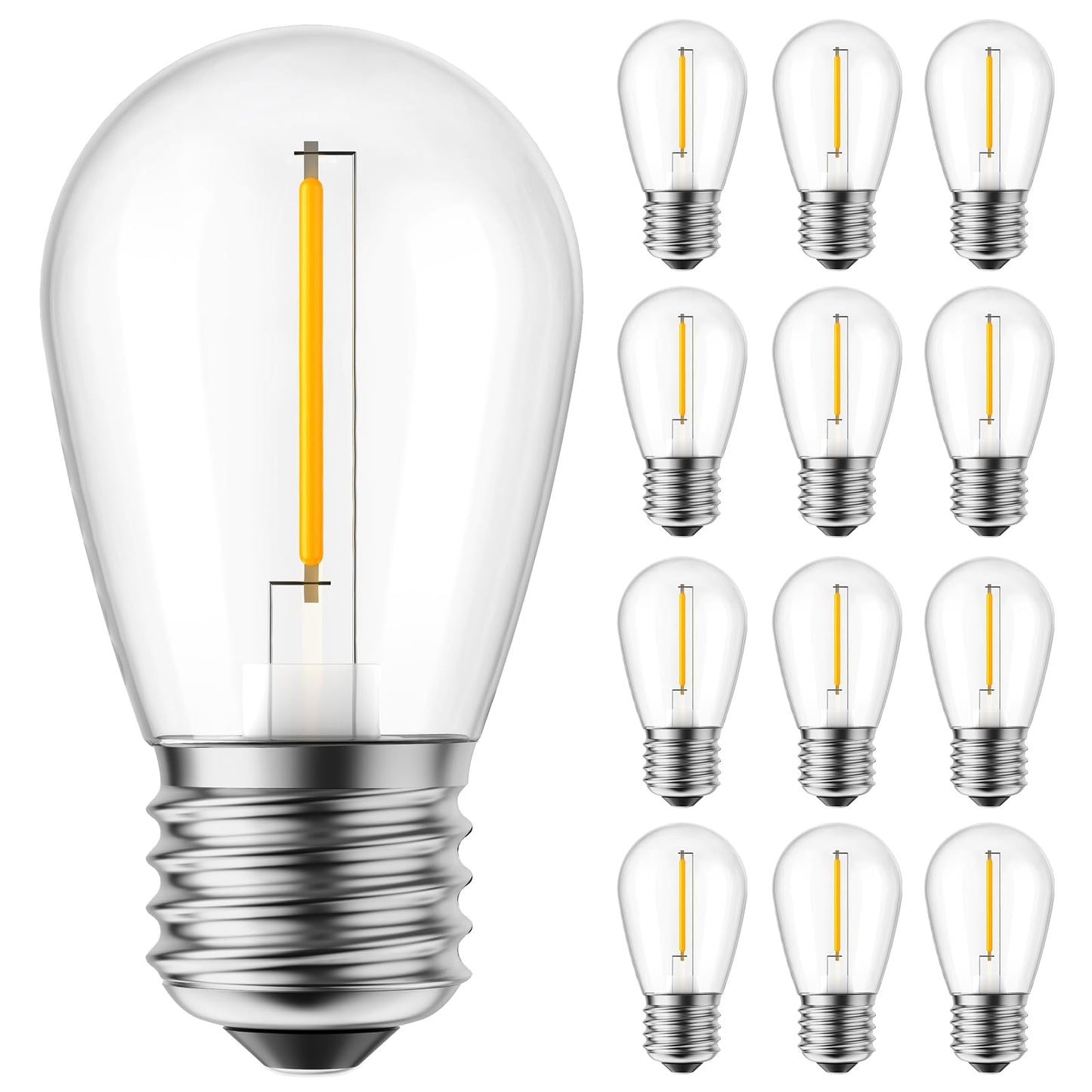 Minetom S14 Christmas Light Bulbs, 50 Pack, Glass, Waterproof, E26 Medium Base, Multicolor, 11 Watt