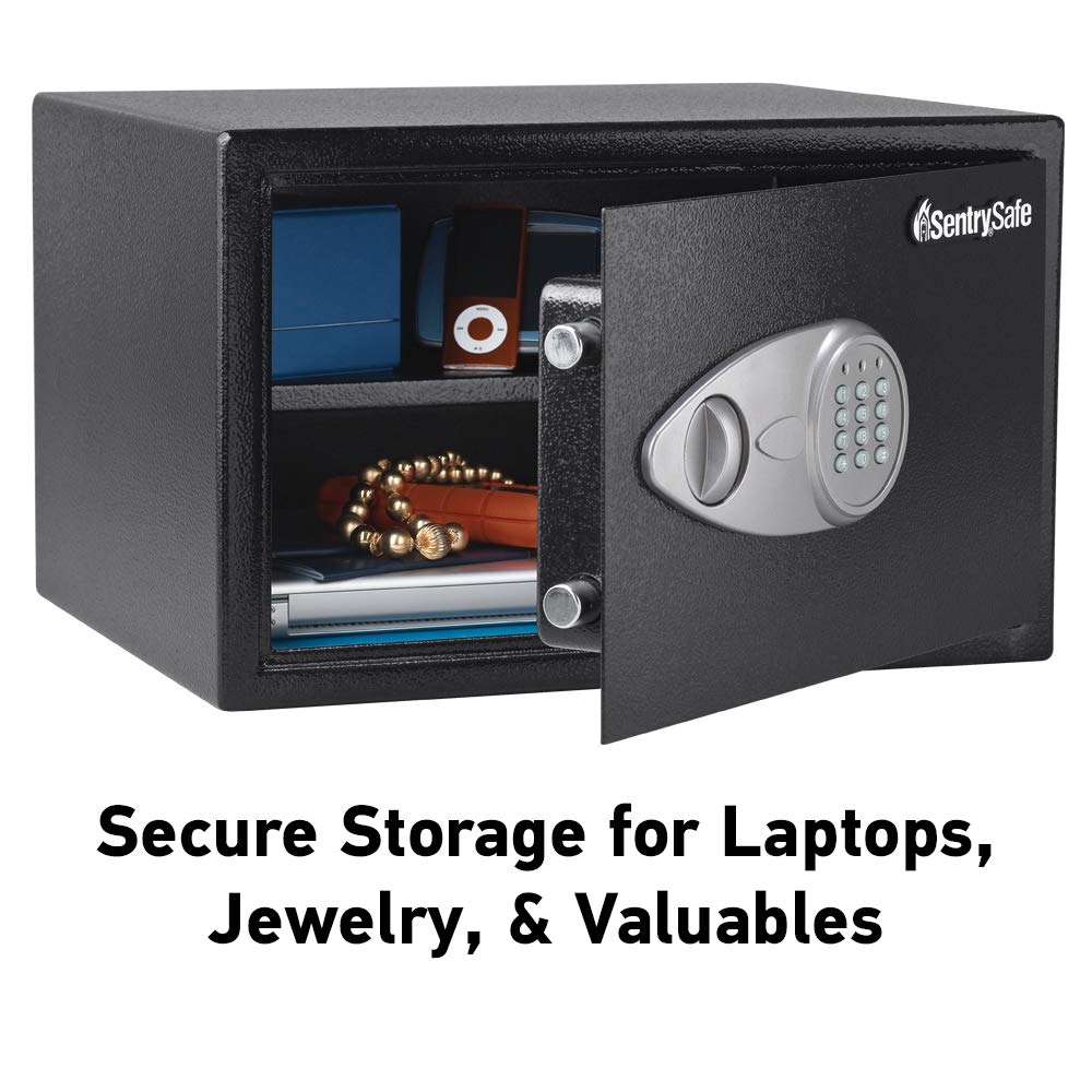 SentrySafe Black Home Safe with Shelf and Digital Keypad, Large Safe for Laptop, Documents, Money, Exterior: 10.6 x 16.9 x 14.6 Inches, X125