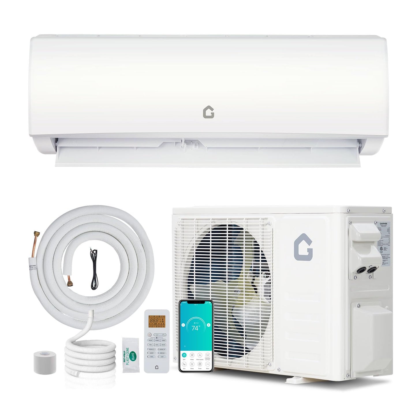 Garvee Mini Split AC/Heating System, 19 SEER2 WIFI Enabled Energy Efficient Mini Split, Dual-mode Cooling & Heating AC (12000BTU -208/230V -21 SEER2 -WIFI)