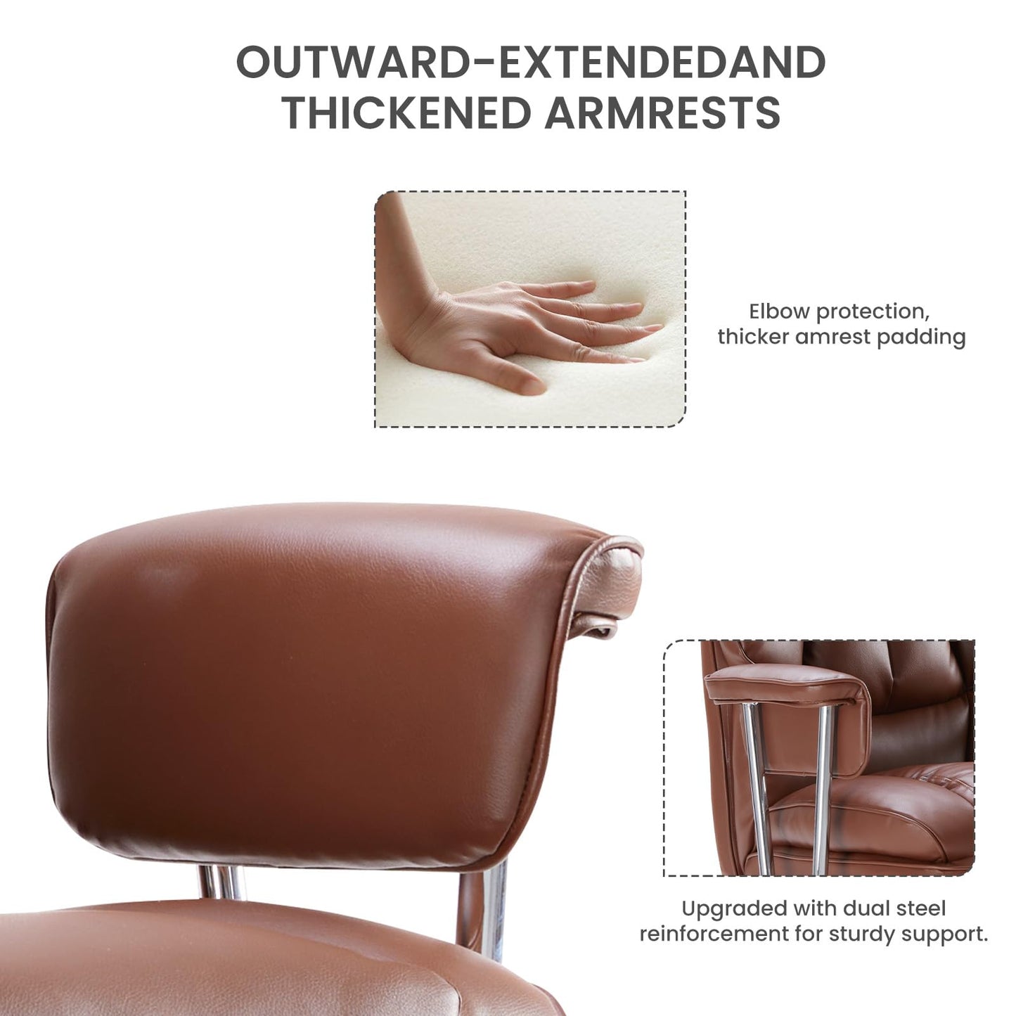 OLIXIS Home Office Desk Chair Comfy with Foot Rest, PU Leather Ergonomic Big and Tall High Back Support, 360° Swivel Wheels, Armrests and Detachable Pillow, Height Adjustable, Modern Brown