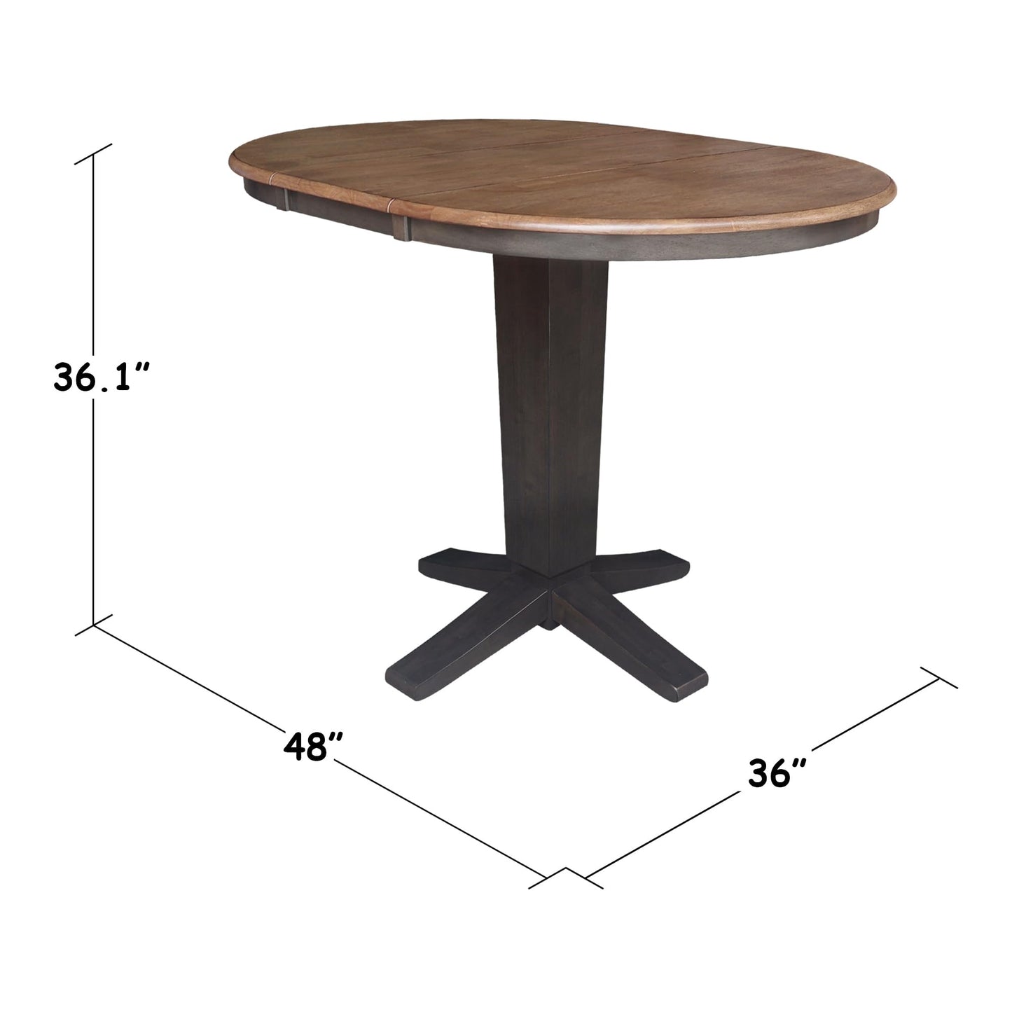 IC INTERNATIONAL CONCEPTS 36" Solid Wood Round Top Pedestal Dining Table with 12" Leaf - 36.1" H