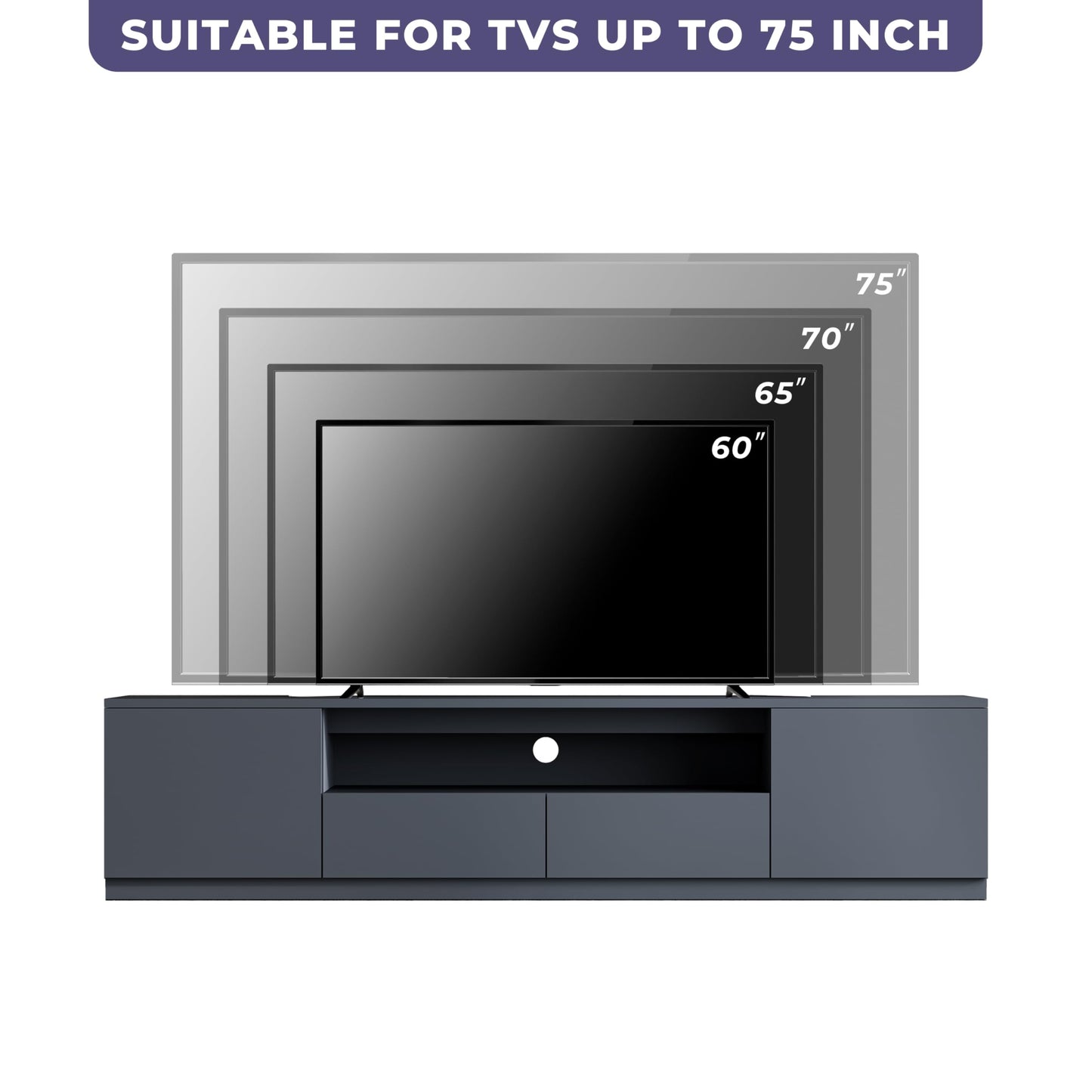 ATJafurn Modern Gray Entertainment Center with Bookshelf for 75 inch TV, Included TV Console and Glass Display Cabinet, 2-Piece Media Console with Drawers for Living Room (AB-102 Cabinets Set)
