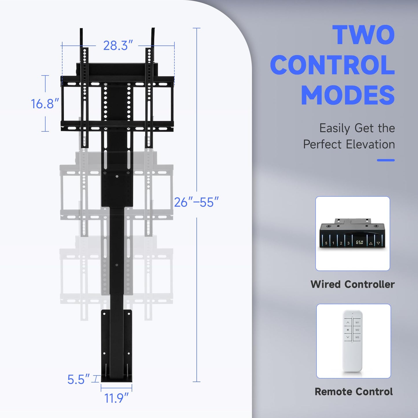 CO-Z Motorized TV Lift for 32" to 57" TVs up to 165 lb, 400x400 VESA, Height Adjustable Mechanism Stand & Wall Mount with Remote Control and Memory Setting, Automatic TV Lift for Home