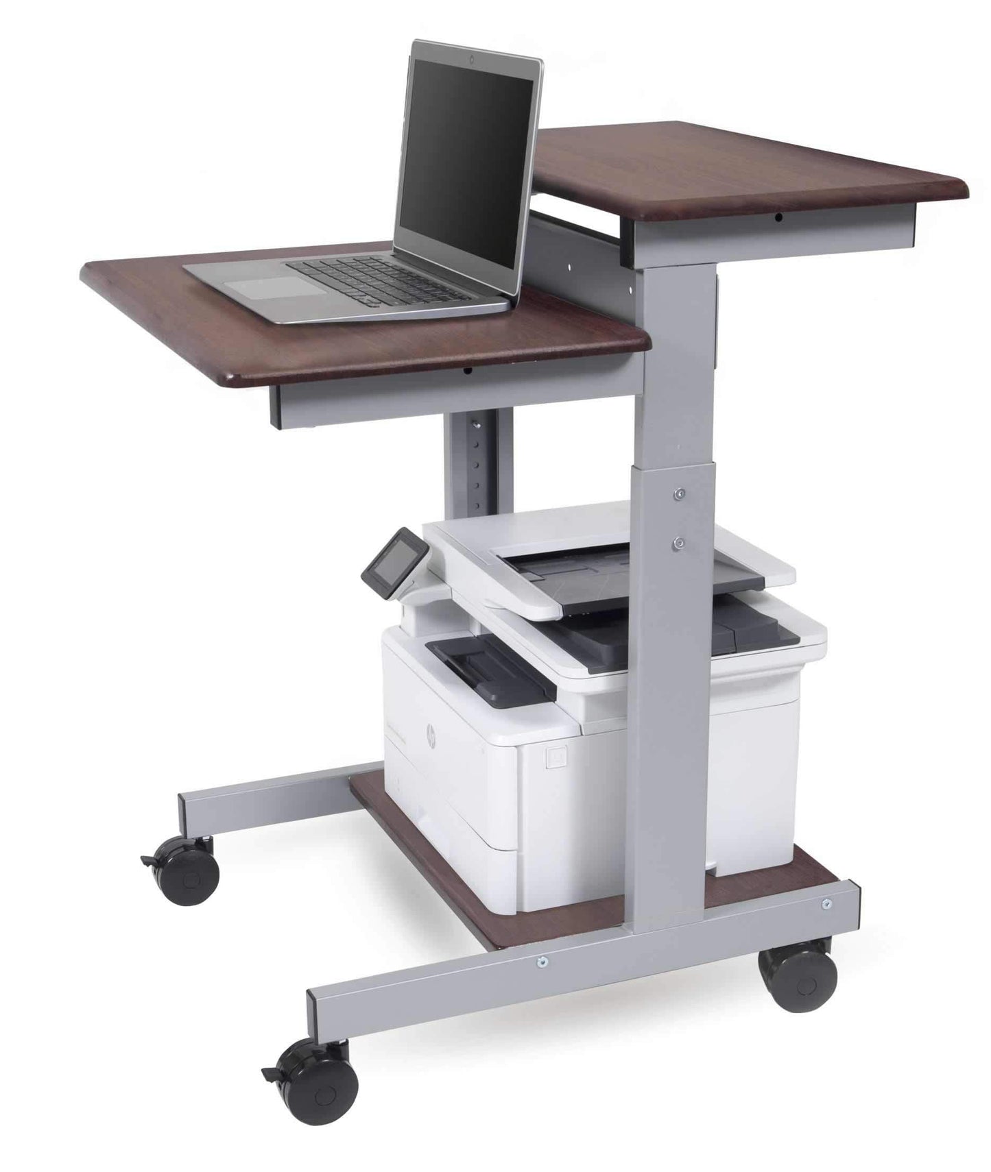 Stand Up Desk Store Rolling Adjustable Height Two Tier Standing Desk Computer Workstation (Silver Frame/Dark Walnut Top, 24" Wide)