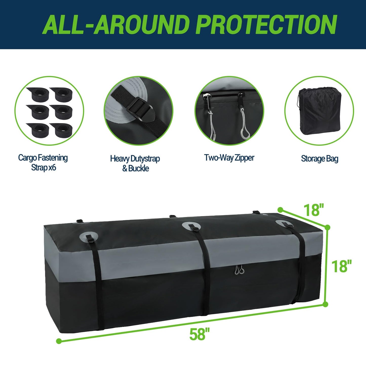 Season Guard Hitch Cargo Carrier with High Side Rails, 60"x24"x14" Folding Basket Rack, Heavy Duty Luggage Platform Fits 2" Receiver for SUV, RV, Truck, Cargo Net, Strapes, Waterproof Bag Included