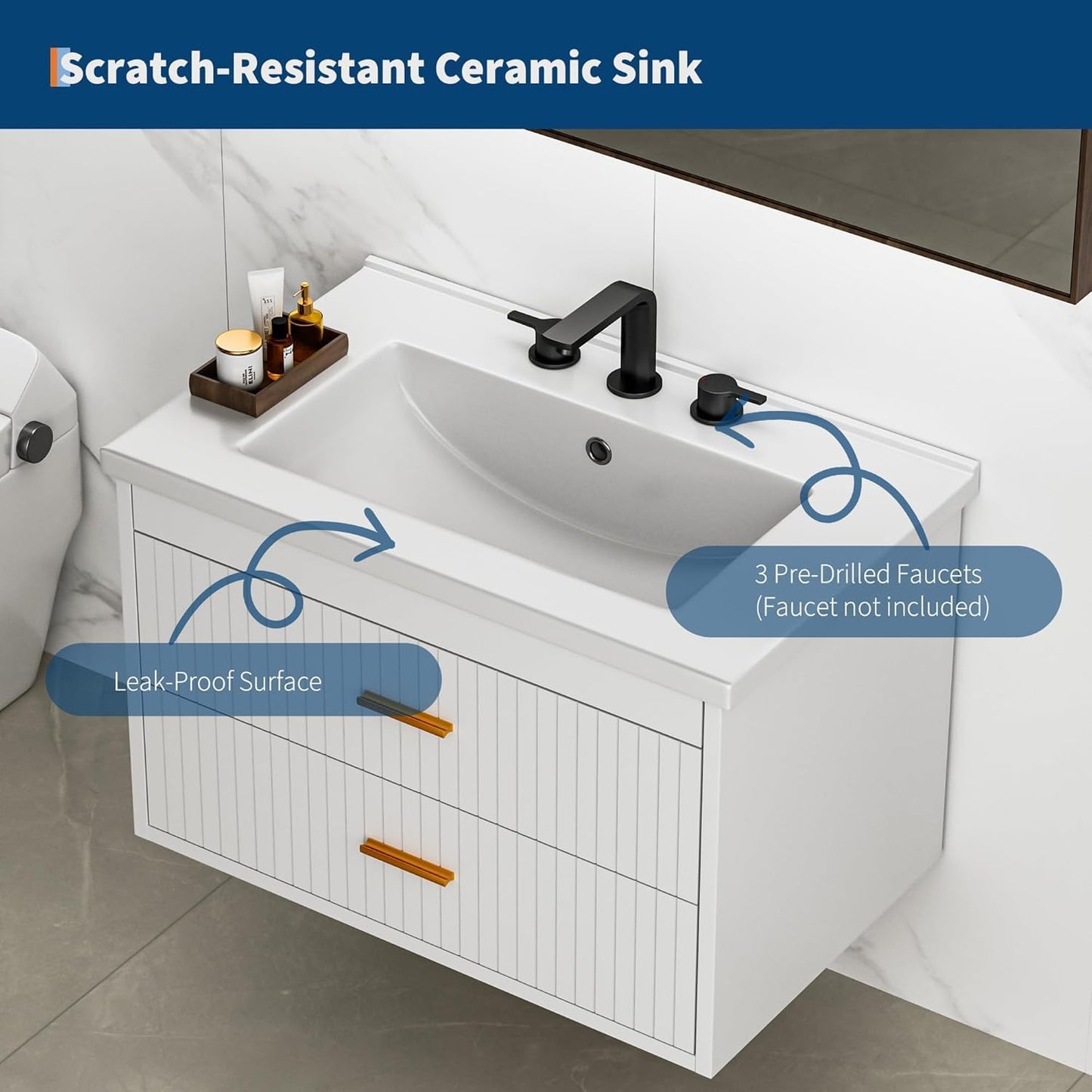 GarveeLife 24 Inch Floating Bathroom Vanity with Sink,Wall Mounted Storage Cabinet with 2 Drawers,Modern Vanity Combo for Bathroom,