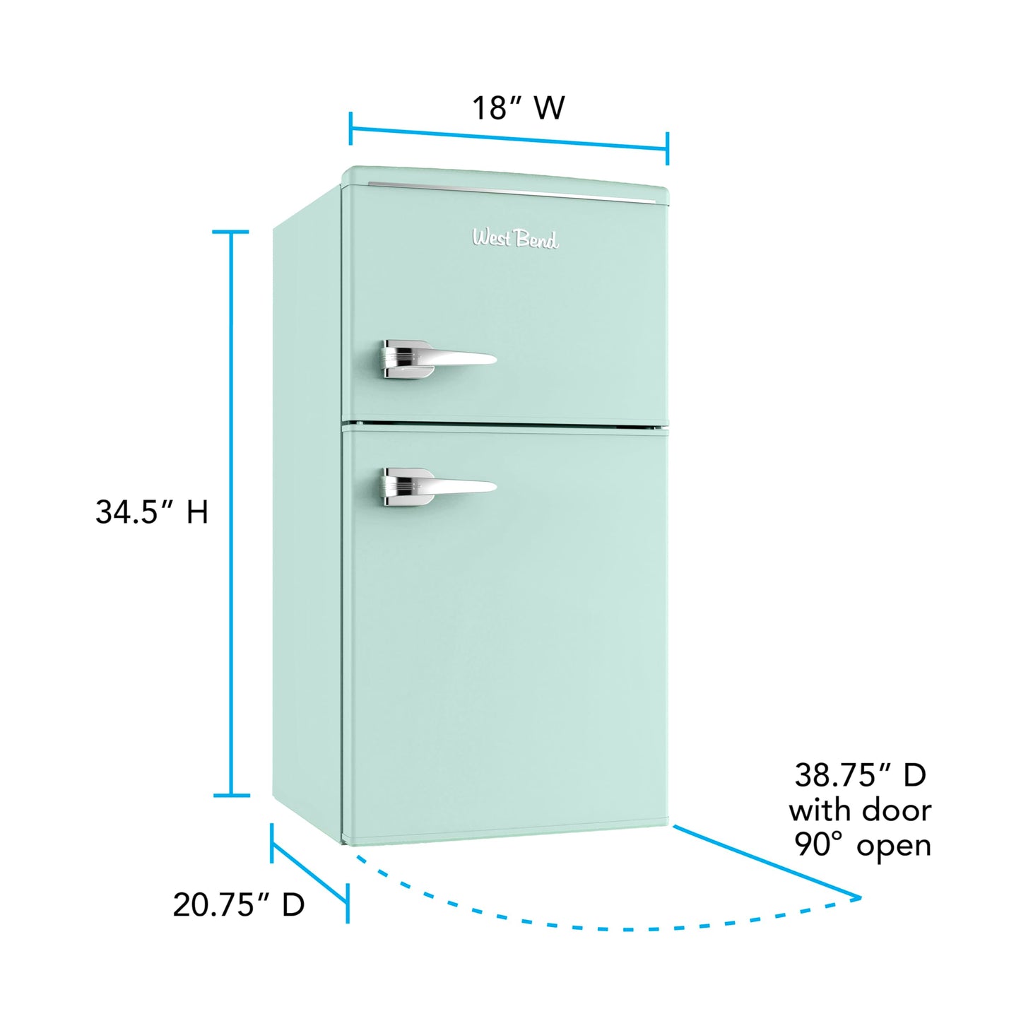 West Bend Mini Fridge with Freezer for Bedroom, Office, Bar or Dorm Room, Retro Compact Refrigerator features Glass Shelves, Manual Defrost and Adjustable Temperature Control, 3.1-Cu.Ft., Green