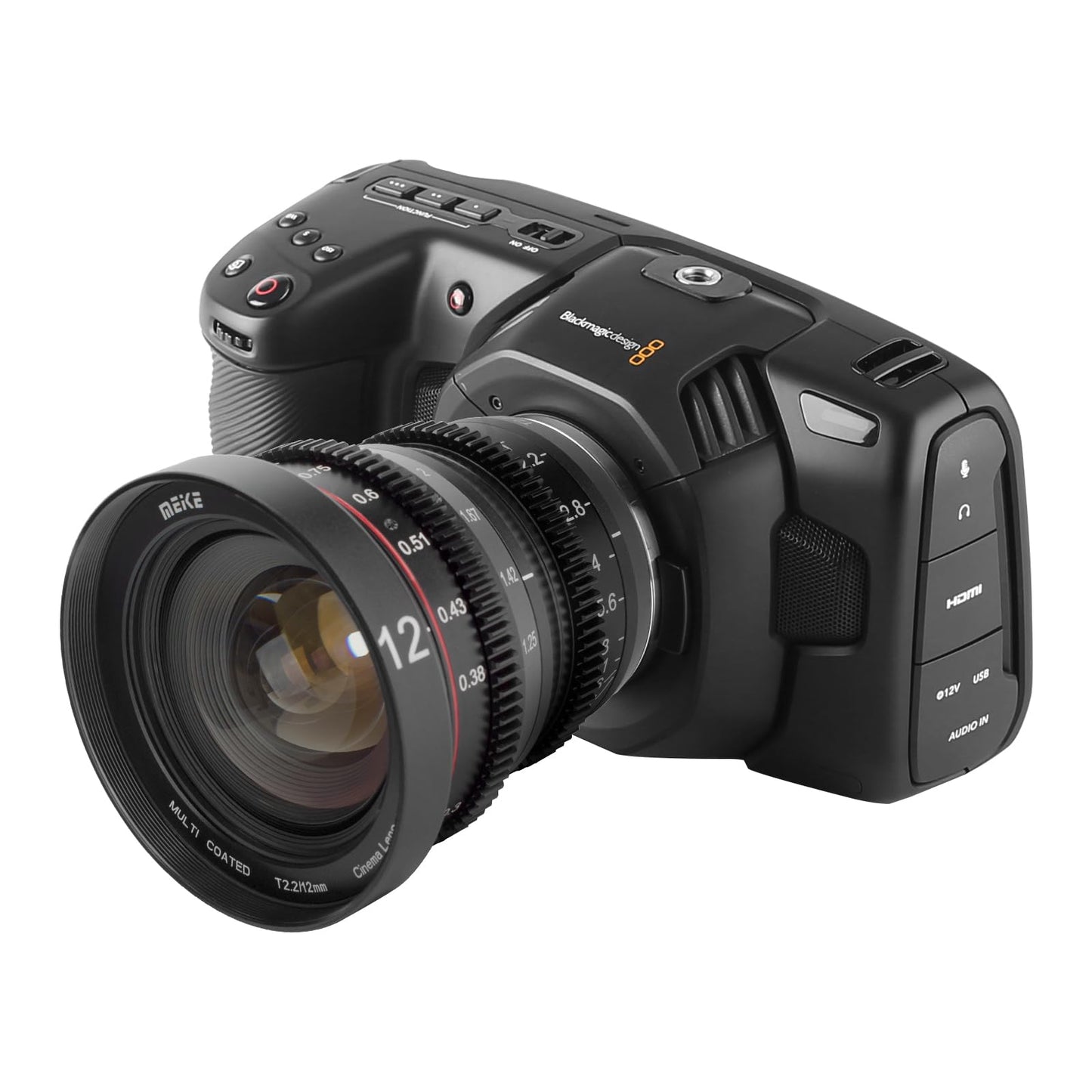 Meike 12mm T2.2 Large Aperture Manual Focus Low Distortion 4K Mini Cine Lens for Micro Four Thirds M43 MFT Mount Cameras Compatible with Olympus Panasonic Lumix BMPCC 4K Zcam E2 GH5 GH6 GH7