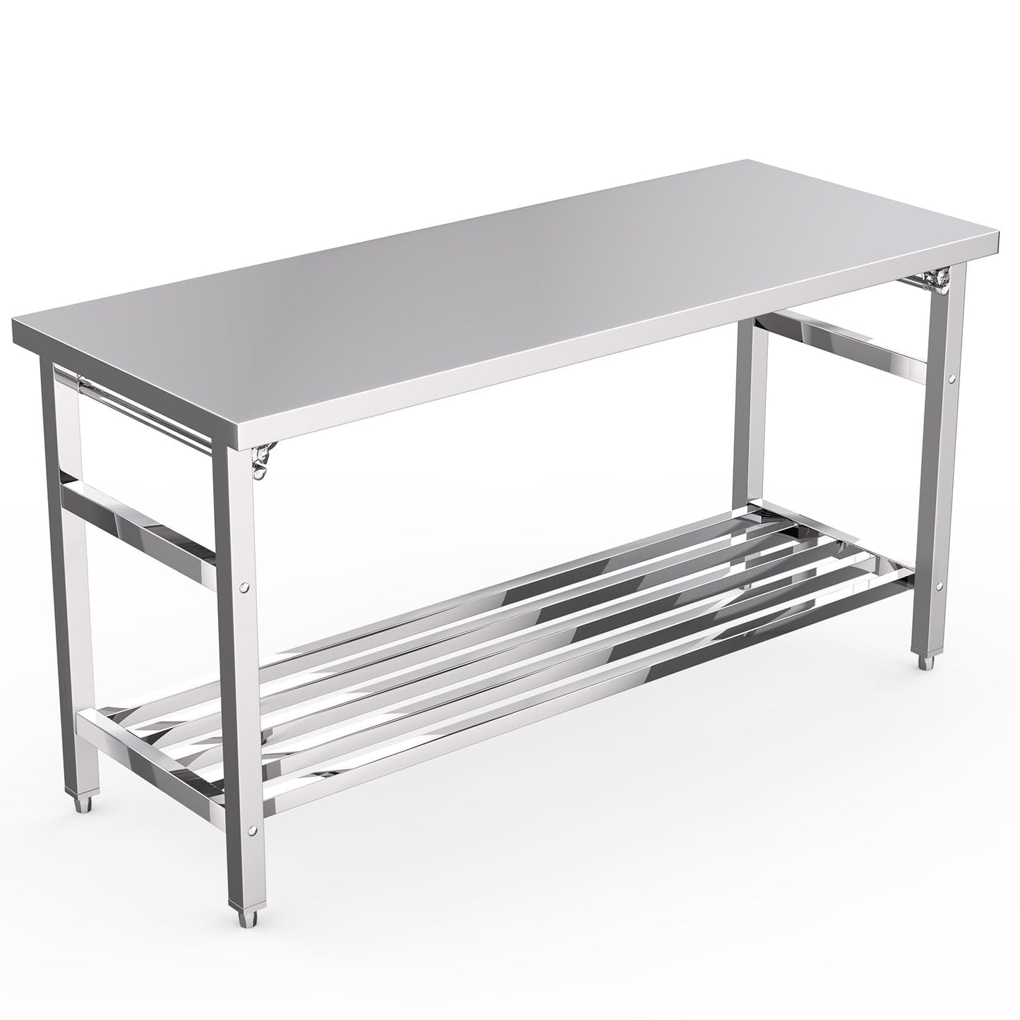60" X 24" Stainless Steel Folding Table, NSF Commercial Work Table, Heavy Duty Prep Table with Adjustable Undershelf for Restaurant, Kitchen, Food Service, Space-Saving, No Installation Required