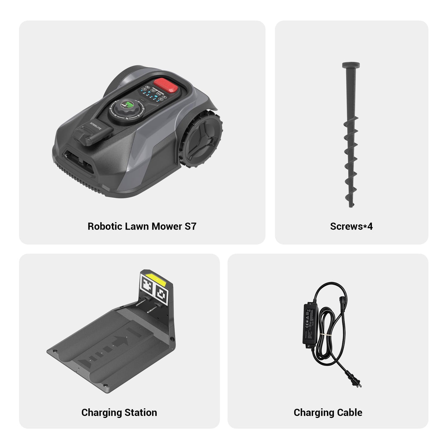 STEELITE Robotic Lawn Mower S7 with App Control, No Boundary Wire, Auto-Charging, Robot Lawn Mower with Obstacle Avoidance and Brushless Motor for Lawns Up to 1/4 Acre, 7.1" Cutting Width
