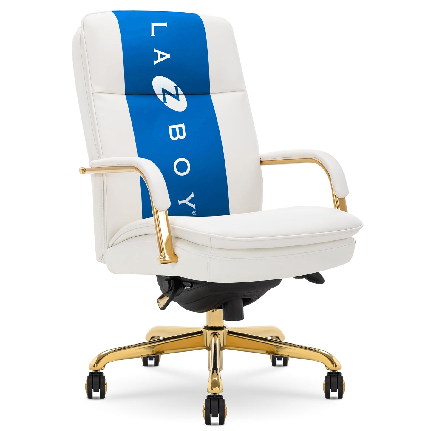 La-Z-Boy Opus Ergonomic Bonded Leather Swivel Executive Chair, White and Gold (CCHR10015A)