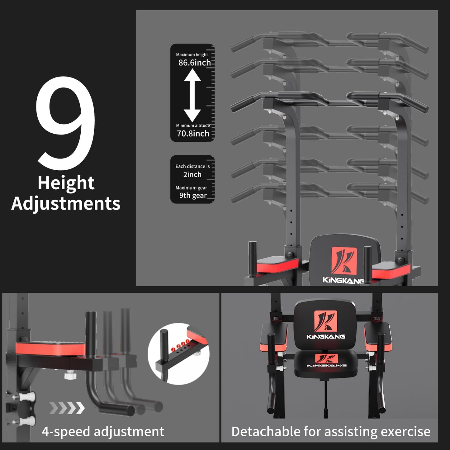 K KiNGKANG Power Tower Dip Station, Multi-Function Assistive Trainer Pull Up for Home Gym Muscle Building and Beginner Exercises,Load 450LBS