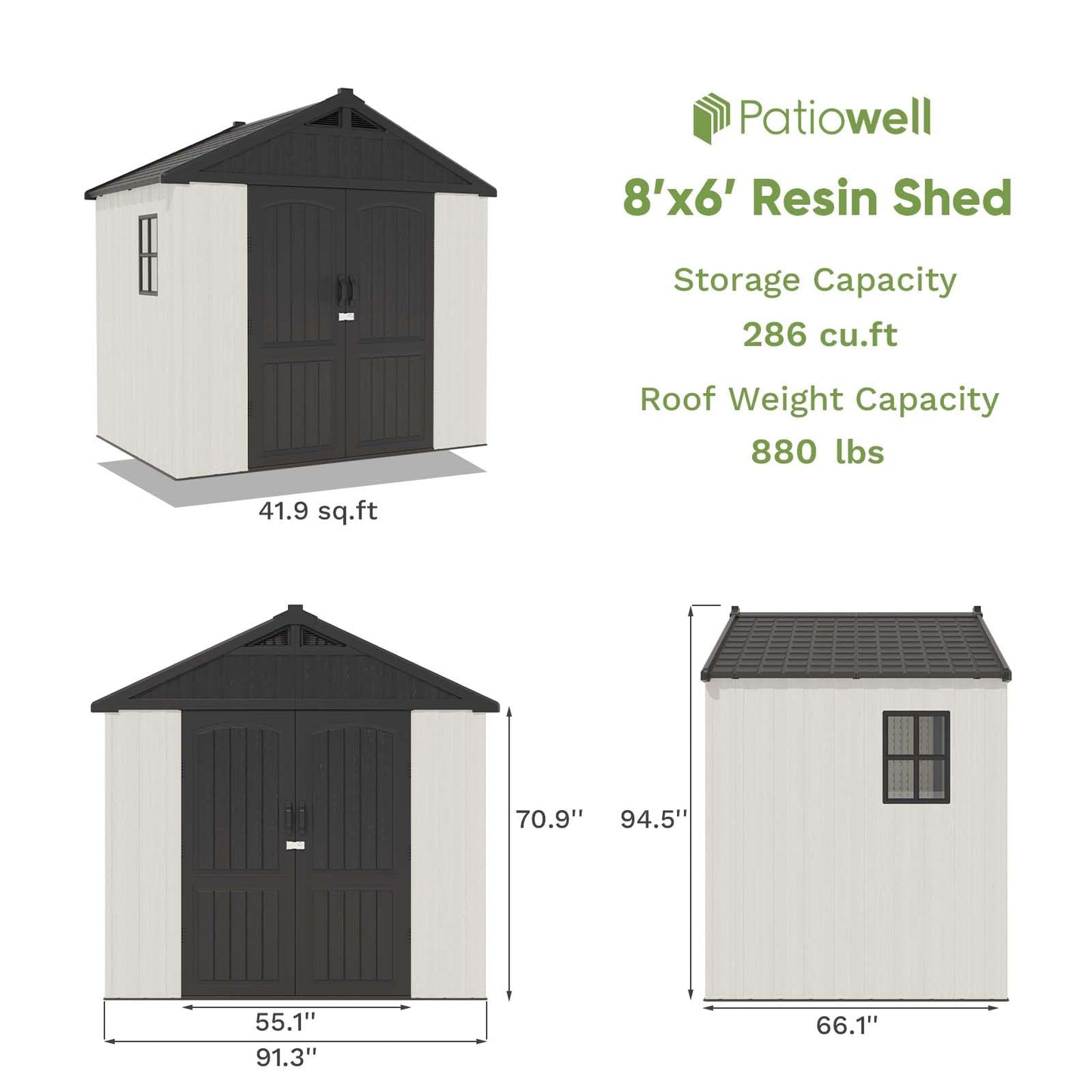 Patiowell 8 x 6 FT Plastic Outdoor Storage Shed with Floor, Resin Shed with Window and Lockable Door for Garden, Backyard, Tool Storage Use, Easy to Install in Beige (Kick-it Shed)