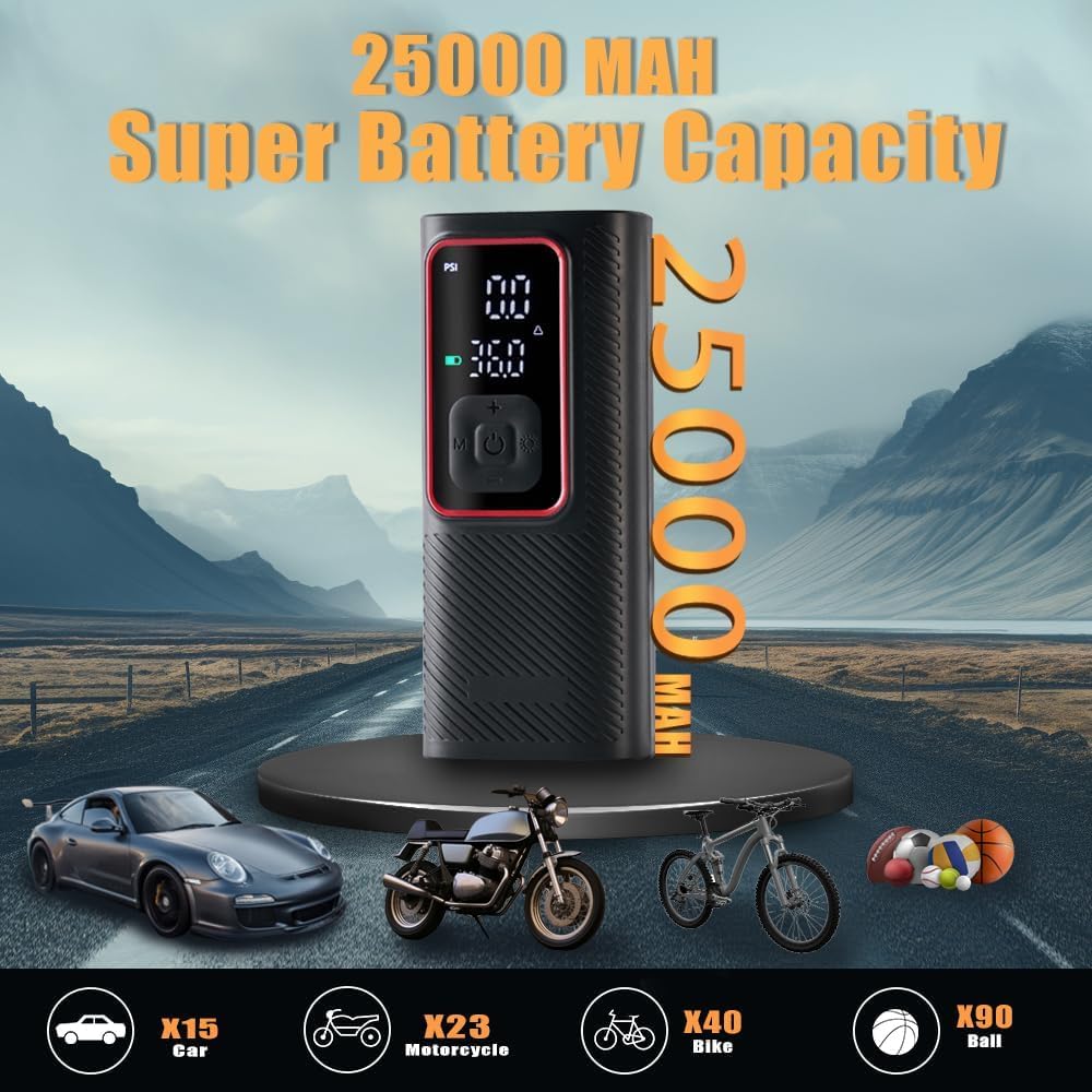 ZZT Air Compressor Tire Inflator Portable Air Pump for Car Tires with Tire Pressure Gauge (150 PSI) - One Click Smart Pump for Car, Motorcycle, Bicycle and Ball (Black&Red)