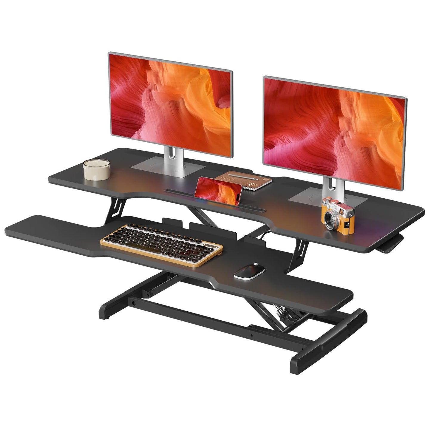 JYLH JOYSEEKER 42 inch Standing Desk Converter, Height Adjustable Desktop Standing Desk with Keyboard Tray for Two Monitors, Sit to Stand up Desk Riser Computer Workstation for Home Office, Black