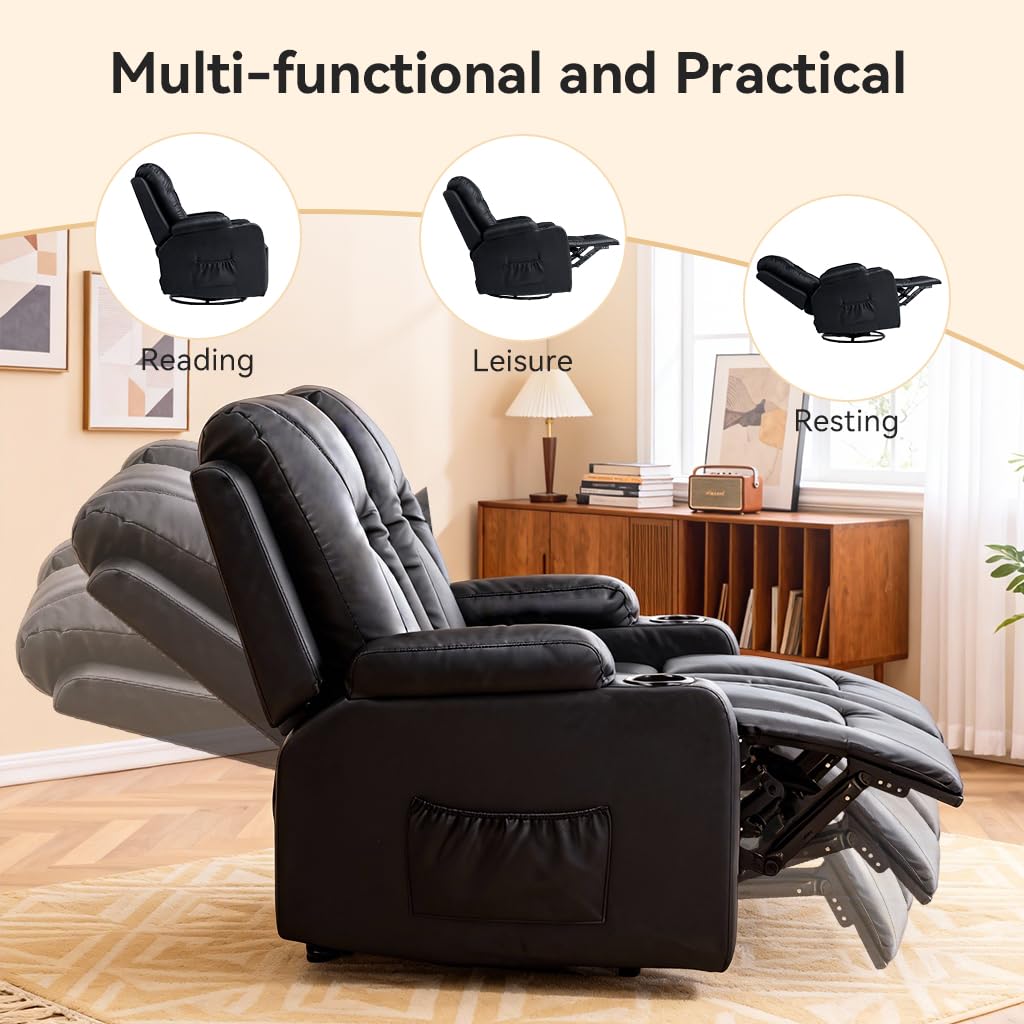 COMHOMA Living Room Furniture Set,Faux Leather Manual Recliner Sofa Sets with Cup Holders,Reclining Couch,Loveseat and Armchair,3+2,Black