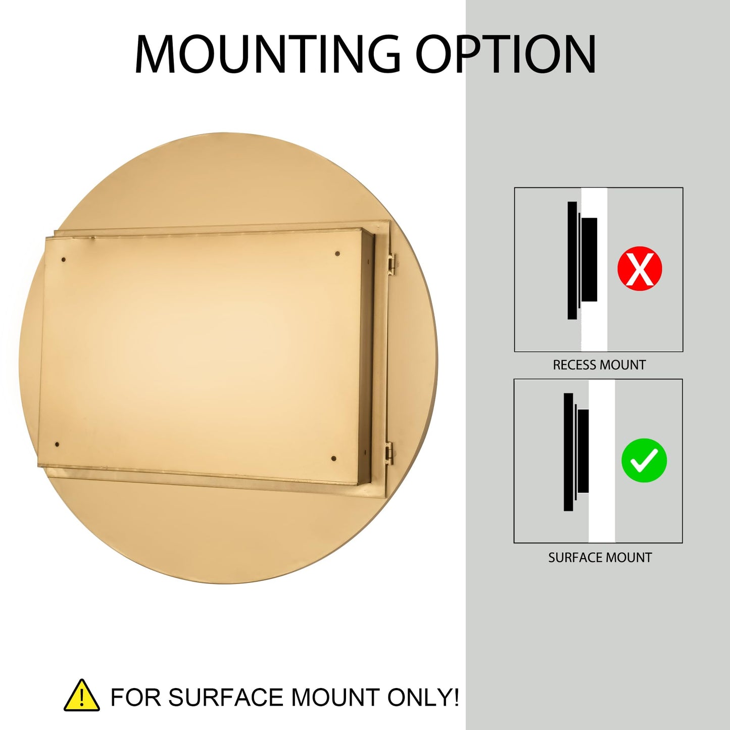 ApilithHive 31.5 Inch Round Gold Metal Framed Medicine Cabinet with Mirror, Adjustable Tempered Glass Shelves, Surface Mount, Modern Bathroom Wall Storage