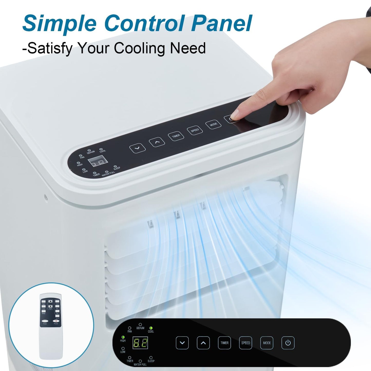 10,000 BTU Portable Air Conditioners - Cools 450 Sq. Ft., 4-in-1 Portable AC Unit with Cool, Fan, Dehumidifier, Sleep, 24H Timer, Remote & Installation Kit, for Bedroom, Office, Dorm