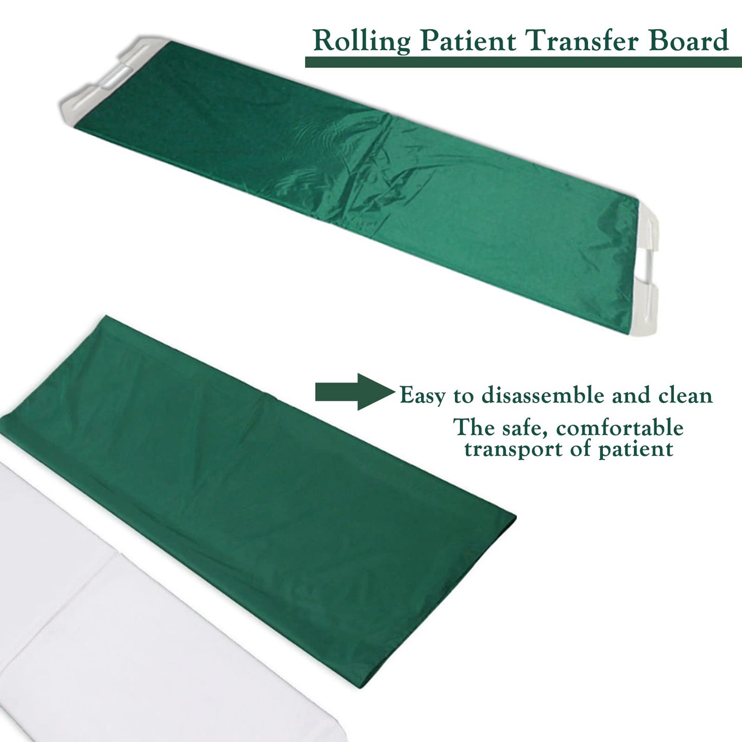 Rolling Patient Transfer Board, Easy Go Roller Patient Transporter Slide Sheet Assist Device for Transferring Patient from Bed to Bed or Operationg Table, Foldable, 67" 19.7" (Green)